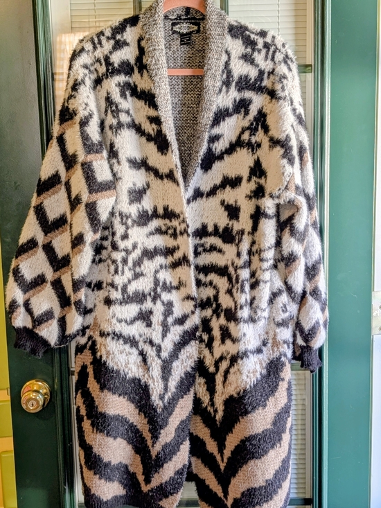 Sweaters - adidas Beige, Black & Cream Animal-Print Open Cardigan